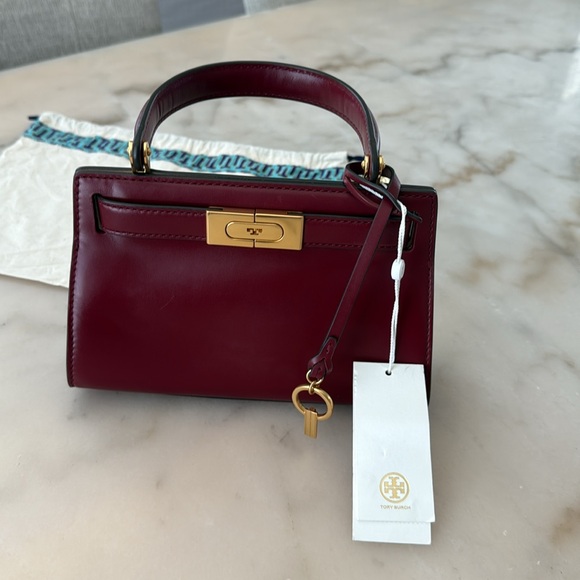 Tory Burch Lee Radziwill Petite Bag Tinto (Burgundy-Dark Red) Bag Gold Accents - Picture 11 of 16